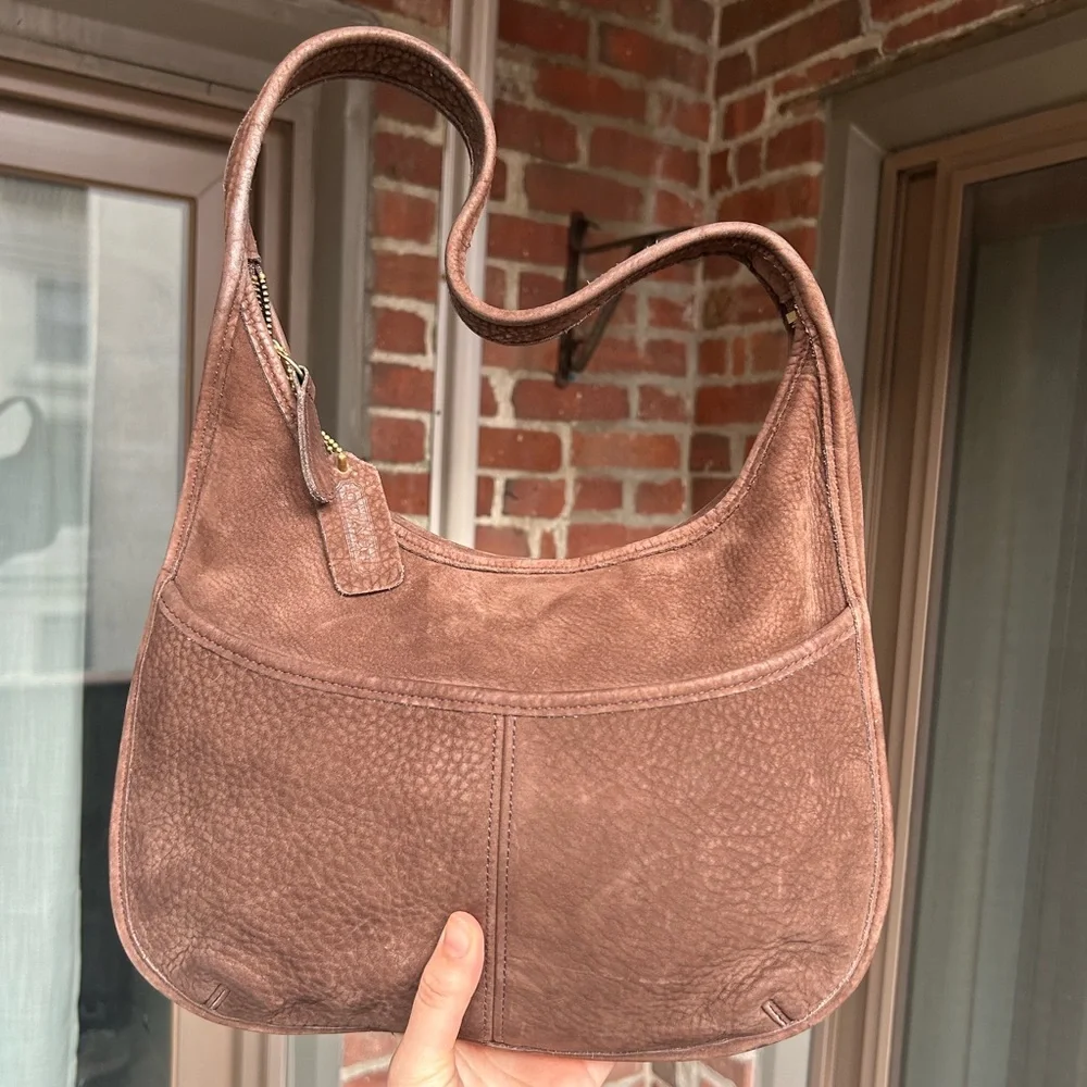 Vintage couch nubuck ergo 4395 mahogany brown leather shoulder hobo bag retro - Picture 2 of 16